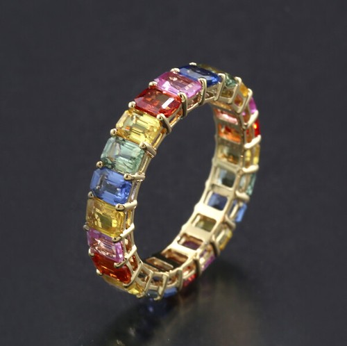 Bague Saphir 5,34 Carats Luxe 750 Or Arc-en-Ciel Anneau Valeur Neuf - Afbeelding 1 van 3