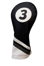 Majek Golf Headcover Black and White Leather Style 3 Fairway Wood Head Cover