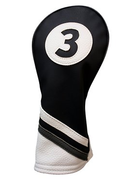 Majek Golf Headcover Black and White Leather Style #3 Fairway Wood Head Cover