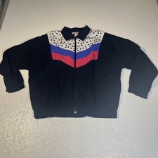 Vintage 1980s 80s Retro Neon Striped Zip Up Made In USA Windbreaker Womens L NEW