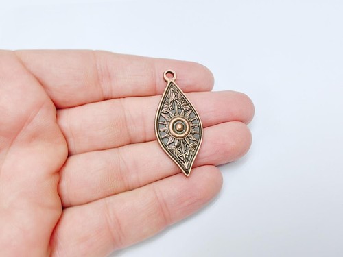 Sunburst Drop Pendant, Boho Tribal Charms Antique Copper 43x18mm G36663 - Picture 8 of 8