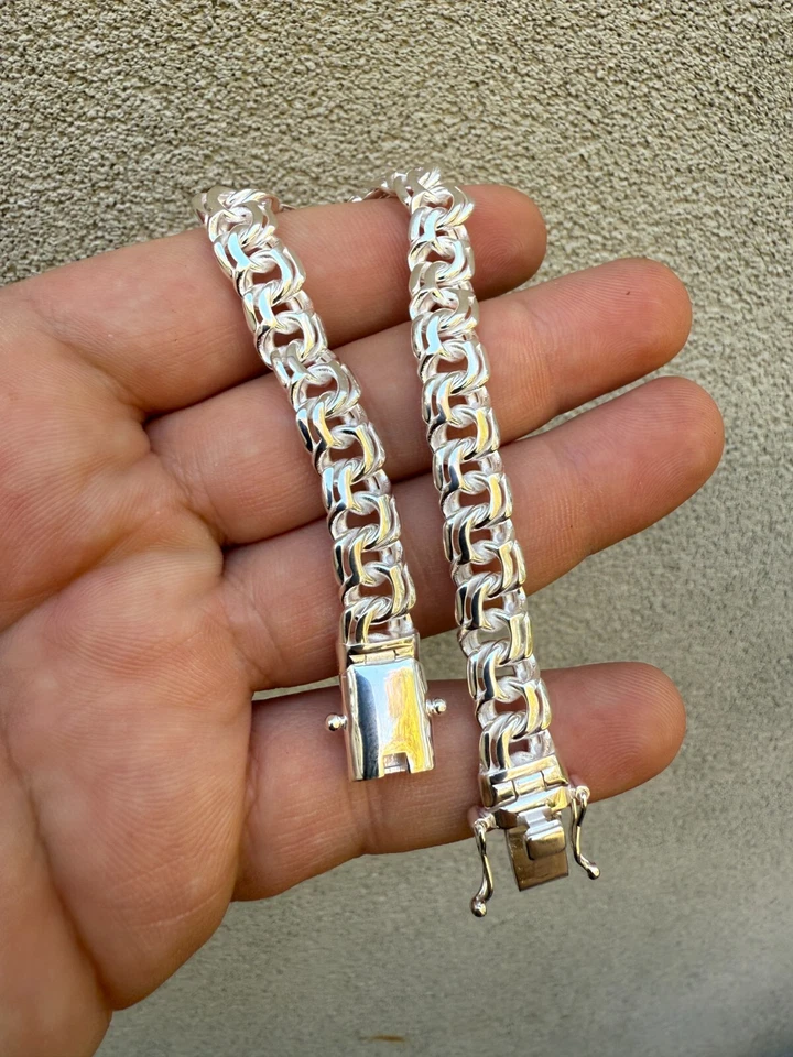 Real 925 Sterling Silver Handmade 9mm Bismark Garibaldi Chino Bracelet Mens - Image 3 of 4