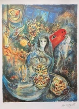Marc Chagall BELLA Limited Edition Facsimile Signed Lithograph Art 34" x 23"