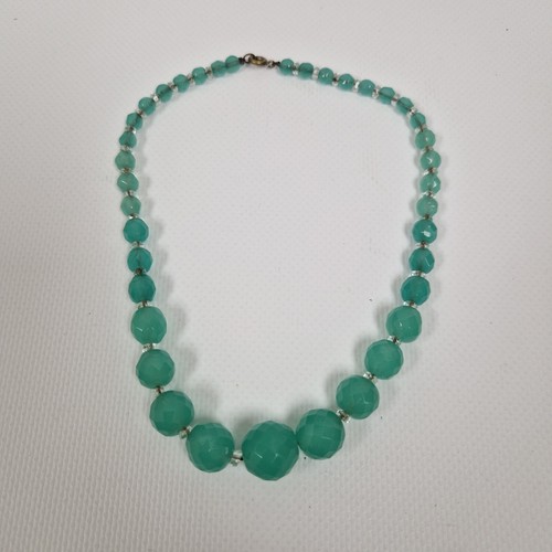 Uranium Glass Necklace Art Deco Antique 37cm Graduated Faceted Green *Extender* - Bild 3 von 13