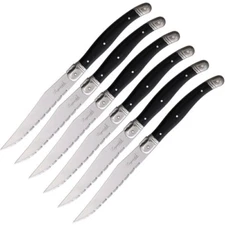 6pc Kitchen Steak Knives Laguiole-Inspired 4.5 Stainless Blade Blk Synth. Handle