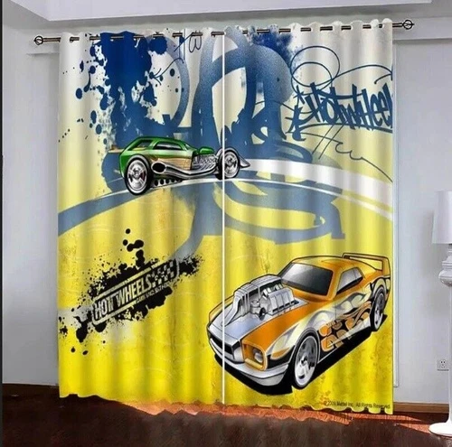 3D Hot Wheels Print Thick Blackout Bedroom Curtains Thermal Ring Top Eyelet Gift - Picture 9 of 20