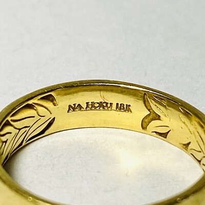 まさぽんページ◇14kgf Na Hoku 18K Yellow Gold Maile Leaf 5mm Size 8.25 Men's