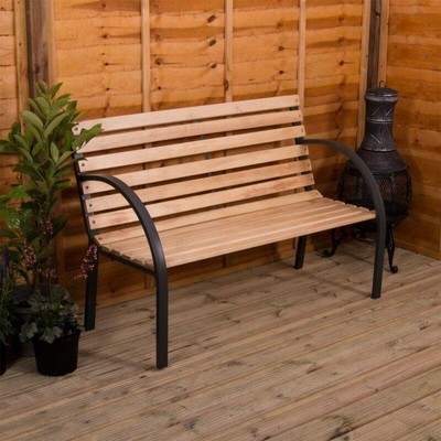 3 Seater Garden Wooden Slat Bench Cast Iron Legs Outdoor Furniture