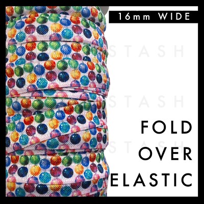Bright Christmas Bauble print Fold Over Elastic FOE 5/8'' 16mm per metre baubles