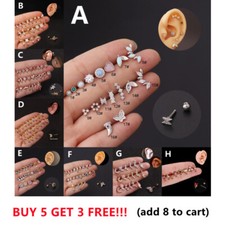 Crystal Tragus Helix Cartilage BAR Studs Screw in Earring Labret Monroe Piercing