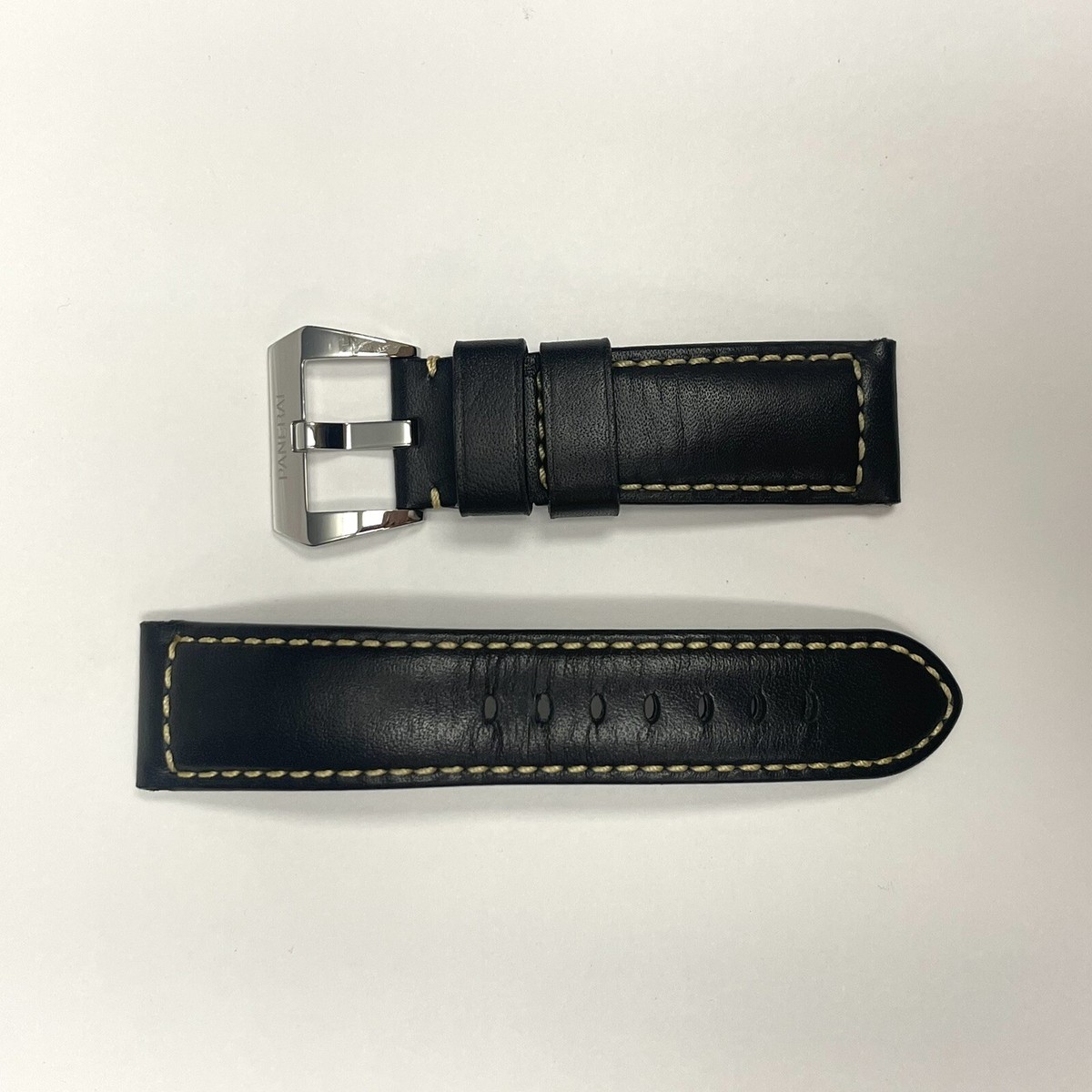 ㊲PANERAI 24mm-22mm Authentic Panerai 24/22mm OEM Calf Black Stitch Strap And