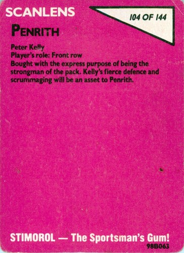 Signed 1988 Penrith Panthers NRL Scanlens Stimorol Card - Peter Kelly - Bild 2 von 3