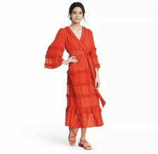 ALEXIS for Target Angel Sleeve Tiered Ruffle Dress Dark Orange Sz IX PLUS WOMENS