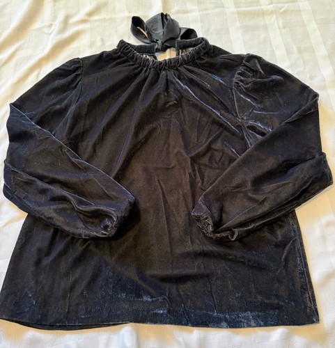 Ann Taylor Größe Large grau Samt Tie Back Top elegant Langarm Satinband - Bild 2 von 6