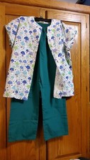 Scrub Set Medium Green Pants And Multicolored Mushroom Snap Front Top B11