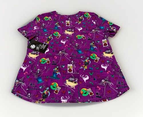 NEW The Nightmare Before Christmas Women's Halloween V-Neck Scrub Top (XL) - Picture 2 of 12