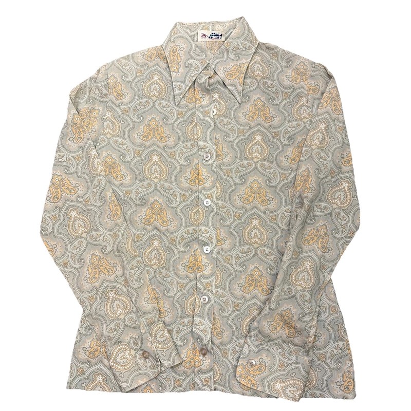 Vintage 60s 70s Paisley Button Down Blouse Womens S Retro Granny