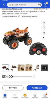 Hot Wheels Monster Trucks Tiger Shark RC 1:24 4WD Electric Off-Road Truck