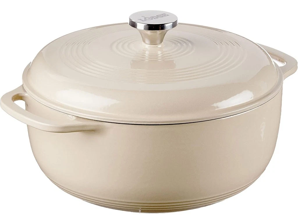 LODGE 6 QUART DUAL HANDLES ENAMELED CAST IRON DUTCH OVEN WITH LID SANDALWOOD
