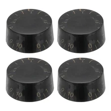 4pcs Electric Guitar Black Volume Tone Control Knob(Black-Gold Word)