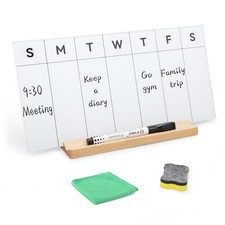 Desktop Glass Weekly Whiteboard with Detachable Wood Stand Weekly Dry Erase B...