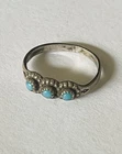 Vintage Fred Harvey Era Snake Eyes Turquoise Row Ring Sterling Silver Size 4.5