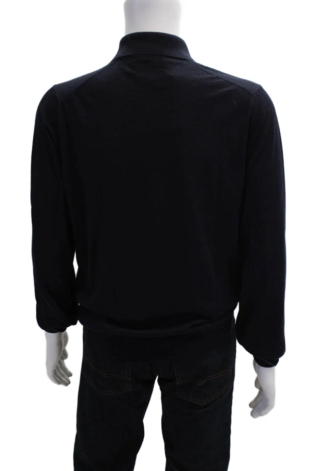 Brunello Cucinelli Mens Point Collar Polo Dark Blue Wool Cashmere Size L - Image 3 of 4