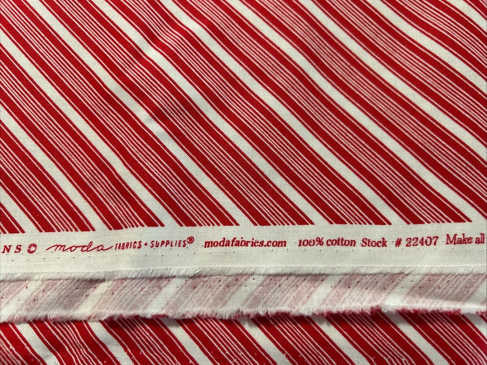 Christmas Holiday Diagonal Stripe Cotton Fabric Red White Merry & Bright 3 YARDS - Image 3 of 4