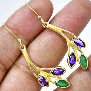 Authentic Nature Inspired Leaf Marquise Gemstone Earrings in 18K Gold Plated TGE1006