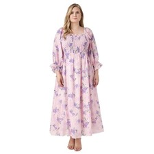 English Factory Smocked Maxi Dress Plus Size 2X Pink Floral Linen Modest Wedding