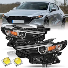 For 2019-2021 Mazda 3 LED Clear Black OEM W/O AFS Headlights Assembly Left+Right