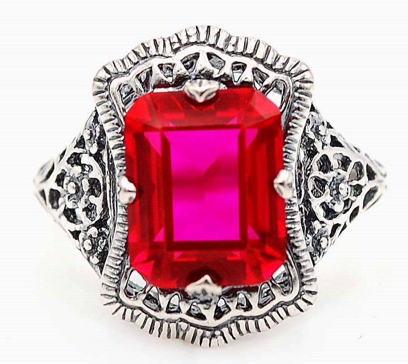 4CT Heat Treated Rubellite Tourmaline 925 Solid Sterling Silver Ring Sz 8 F5-8