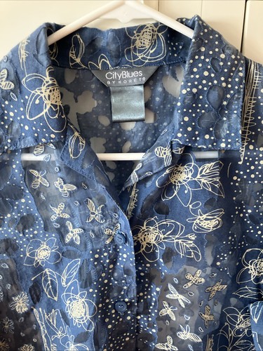 Vintage City Blues by Koret Sheer Blouse, Size PS, Blue, Floral - Picture 2 of 11