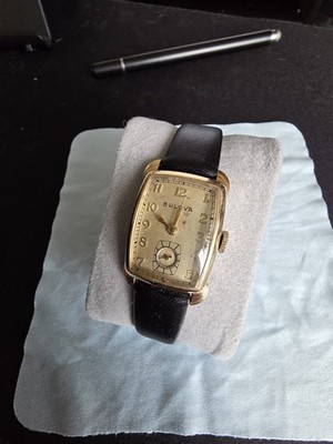 Bulova Senator 8AE Mvt Yellow Gold RGP 1940's Tank Running Vintage Mens Watch