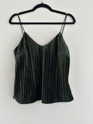 Line And Dot Mabelle Velvet Pleated Camisole Dark Green