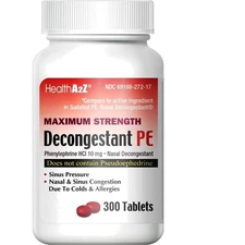 300 Ct. Decongestant PE Phenylephrine HCl Non-Drowsy Nasal & Sinus Congestion