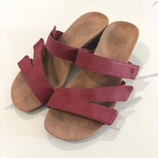 Vionic Deanna Red Leather Wedge Sandals Women's Size 7.5 Wide Slip On Comfort
