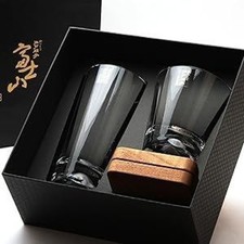 Tajima Glass Mt. Fuji Rock Glass Tumbler Glass Coaster Set Japan NEW