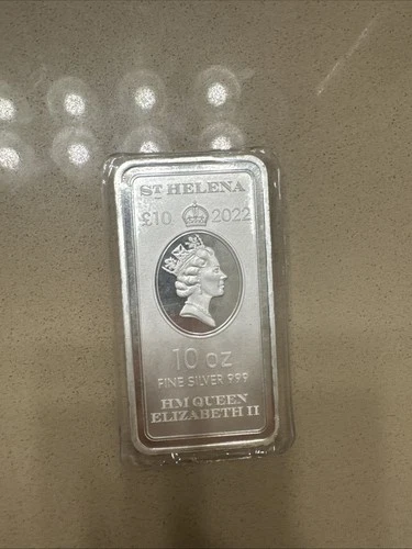 St Helena 10oz Pure Silver bar Bullion 10 Troy Ounces Queen Elizabeth 2022 Eic