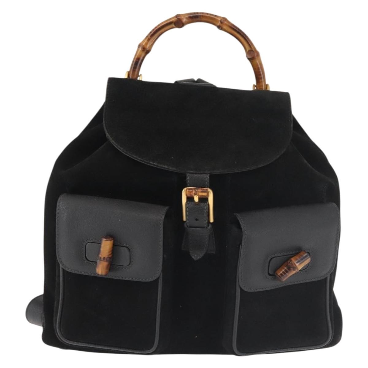 GUCCI Bamboo Backpack Suede Black Gold 003 2058 0016 Auth 153019V GUCCI Bamboo Backpack Suede Leather Black Gold 003 58 0016  main image 3
