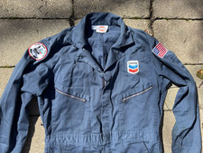 Mono de Colección Chevron Oil Rig Dickies RETIRADO Ropa de Trabajo 44 Largo Azul Mecánico
