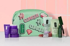 Clinique 7 PCS Travel Size Makeup Skincare Deluxe Sample Gift Set Green Bag