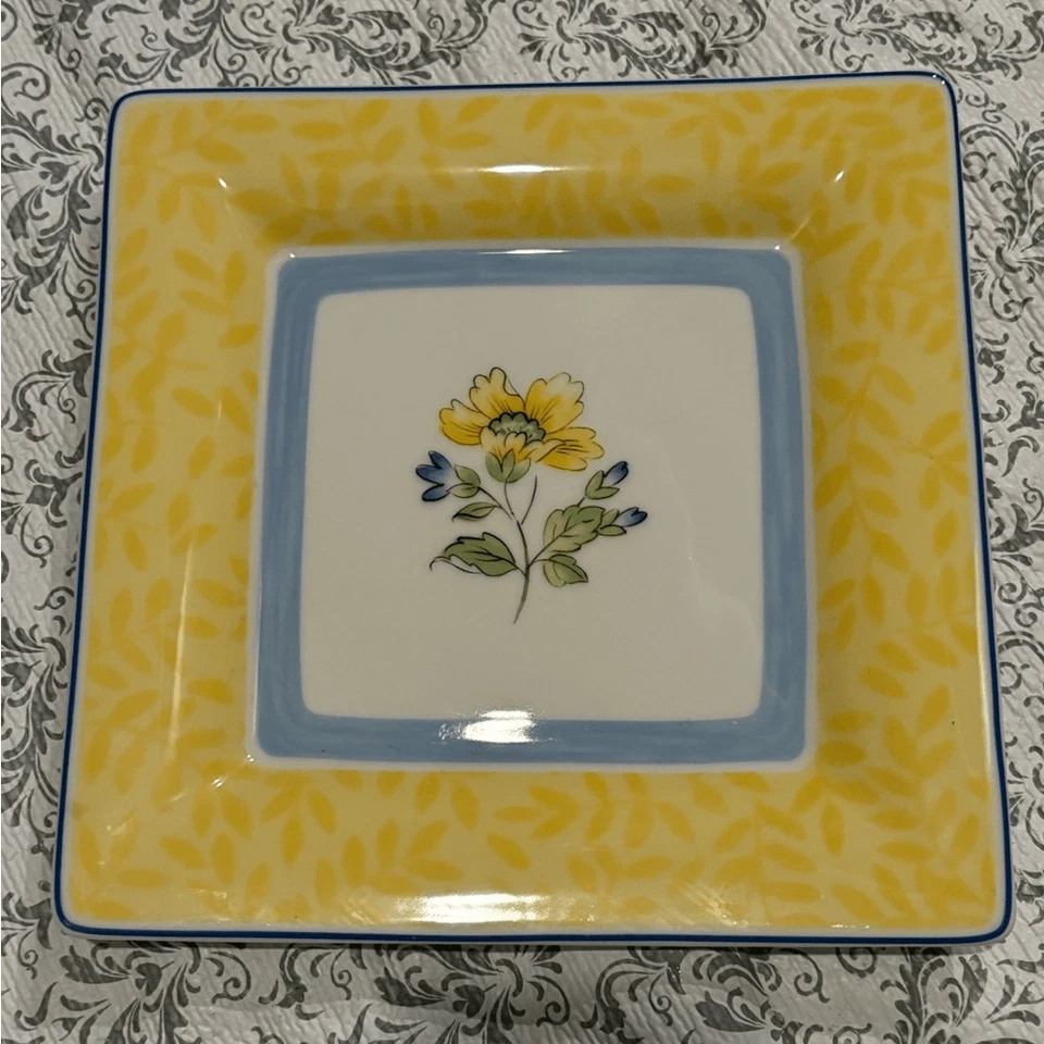 Villeroy & Boch Toscana Amarillo Flor Patrón Juego de 3 Platos Cuadrados Lote 1748 Foto 2 de 4