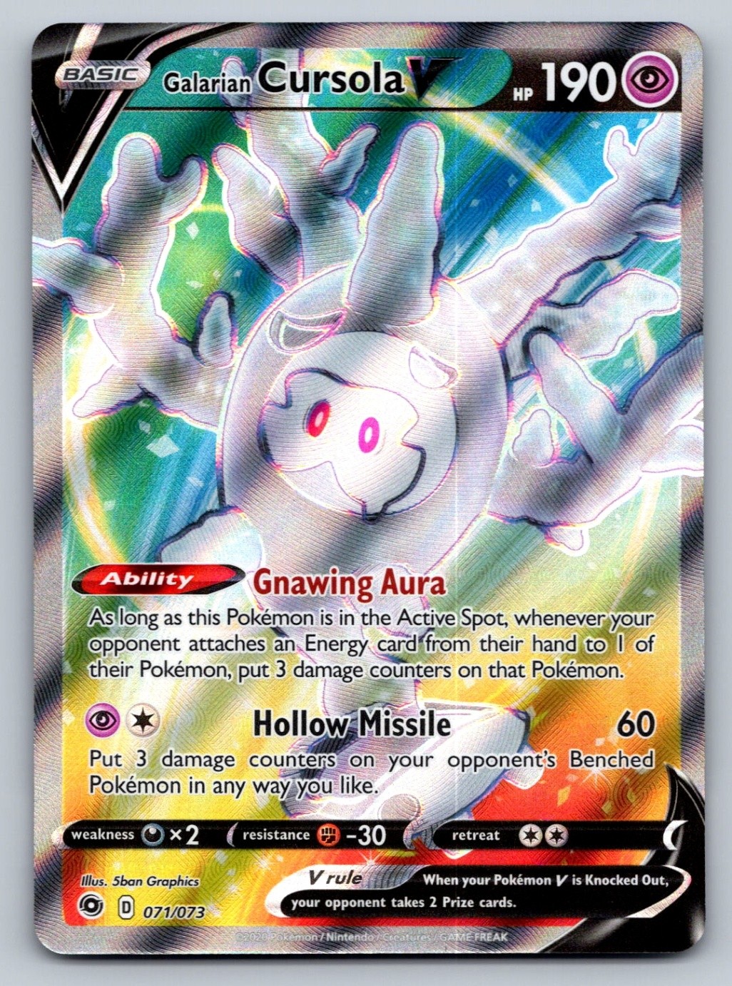 Pokemon Galarian Cursola V (Full Art) Ultra Rare Champion's Path 71/73 NM