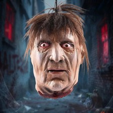 Hanging Severed Head Halloween Prop, Life-Size Latex Zombie Head for Haunted Hou