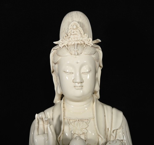 20" Ming Dehua Kiln He Chaozong's signature Guanyin statue ornaments A statue - Picture 3 of 9