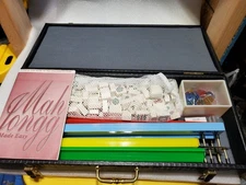 Vintage Mahjong Game Set Tiles Racks Faux Alligator Case Tokens Dice Rare Find