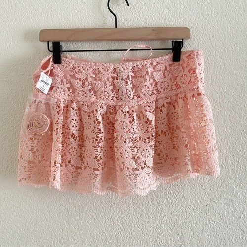 Anthropologie Women's Size Medium Strapless Crochet Lace Top Tie Front Pink NEW - Picture 4 of 9