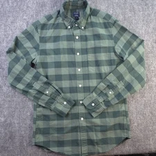J Crew Flex Oxford Shirt Small Green Plaid Long Sleeve Button Down Pocket 