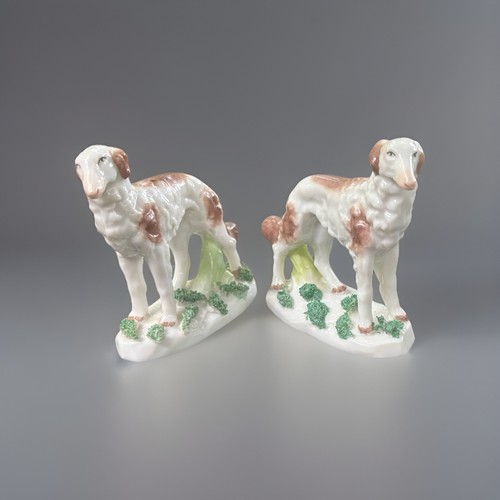 Vintage C.1880 Staffordshire Borzoi Dog Figurines Pair/Curly Brown/White/Germany